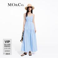 MO&Co.連衣裙夏藍白條紋氧氣感棉質(zhì)捏褶高腰吊帶長(cháng)裙摩安珂 藍白條色 M 165