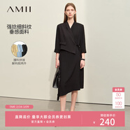 AMII女裝2026春季新款搭片假兩件撞料拼接連衣裙女七分袖中長(cháng) 黑色 M 160/84A