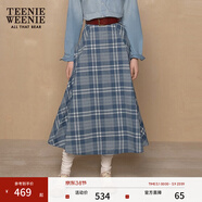 Teenie Weenie小熊半身裙女夏季格紋日系文藝風(fēng)時(shí)尚長(cháng)裙 藍色 XS