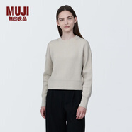 MUJI女式 棱紋編織 圓領(lǐng)短款針織衫 長(cháng)袖女款 女裝 薄款毛衣 燕麥色 M (160/84A)