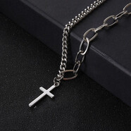 琇涵歐美嘻哈潮男鈦鋼復古做舊硬幣掛墜情侶項鏈一對吊墜鏈子項鏈男女 短款十字架