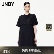 JNBY/江南布衣春夏新款連衣裙淑女A型純棉寬松圓領(lǐng)短袖5O4G13690 001/本黑 XS