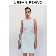 UR春季新款女摩登氣質(zhì)褶皺收腰顯瘦無(wú)袖連衣裙UYY750030 淡藍 L