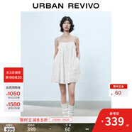UR秋季新款女裝鏤空花型肌理感系帶連衣裙UYL750027 本白 S