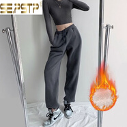 夏典素訂女王（SE.PSTP）美式灰色加絨加厚運動(dòng)褲女秋冬百搭熱力感高腰直筒闊腿休閑衛褲子 碳灰色【加絨】 常規 M M(適合90-100斤)