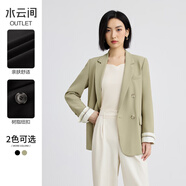 水云間黑色平駁領(lǐng)小西裝外套女秋季新款2025時(shí)尚職業(yè)氣質(zhì)通勤寬松西服女 灰綠 XL