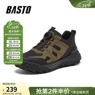 百思圖2025秋季新款免系帶潮流男鞋輕便厚底運動(dòng)鞋休閑鞋YM001CM5 黑/土黃 41