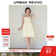 UR夏季新款女裝甜美少女氣質(zhì)方領(lǐng)系帶吊帶連衣裙UWU740047 米黃 M