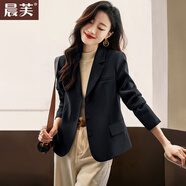 晨芙休閑小西裝外套女春秋時(shí)尚英倫風(fēng)正裝顯瘦小個(gè)子短款氣質(zhì)西服上衣 黑色常規【三?？邸?XL 建議110-123斤