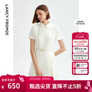 朗姿【尖貨補單】黑白色顯瘦輕禮服襯衫連衣裙女夏新款復古小黑裙裙子 白色2 S 155/76A