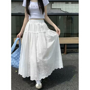 鴻思麟伊（HONGSILINYI）夢(mèng)箱子2026夏新款清新花朵刺繡棉布半身裙松緊腰A字蛋糕裙中長(cháng)裙 白色 S