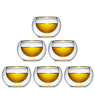 美斯尼玻璃杯子雙層隔熱玻璃小茶杯品茗杯主人杯功夫茶杯50ml   6只裝