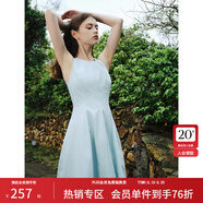 范思藍恩夏季腰精裙氣質(zhì)收腰無(wú)袖背心連衣裙女夏季新款海邊度假顯瘦裙 淺水藍-無(wú)袖 M