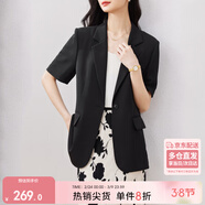 尚都比拉立體垂順夏季休閑短袖西裝外套女高級感通勤小西服 黑色 L 