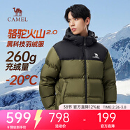 駱駝火山羽絨服2.0男高絨量保暖外套女可拆卸帽戶(hù)外防風(fēng)面包羽絨服 深欖綠/暗夜黑 男女同款,7130B XL