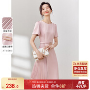 尚都比拉設計感拼接連衣裙夏季高級感氣質(zhì)百褶裙小個(gè)子中長(cháng)裙子 粉陶色 M