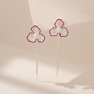 恒久葉流蘇紅金耳環(huán)女2025新款感耳墜 白金色-紅色