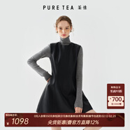 茶·愫【反叛千金】puretea茶愫pu皮無(wú)袖A字收腰連衣裙女2025年秋季新款 石墨黑 S