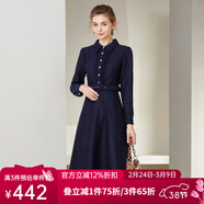經(jīng)典故事（JANE STORY）高級感羊毛毛呢連衣裙女秋冬2025新款法式復古襯衫領(lǐng)氣質(zhì)修身裙子 深藍色 L