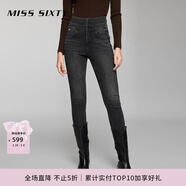 MISS SIXTY牛仔褲女三環(huán)高腰黑灰色復合絨加厚顯瘦靴褲百搭休閑 黑灰 23
