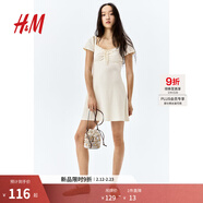 H&M女裝連衣裙2025年秋季新款蕾絲邊喇叭裙擺連身裙1275441 奶油色 XXS 155/76