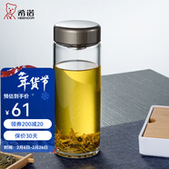 希諾（heenoor）玻璃杯單層加厚大容量男女士辦公泡茶杯帶濾網(wǎng)家用便攜車(chē)載水杯子 閃銀灰-540毫升【帶濾網(wǎng)】 【高硼硅玻璃杯體】帶杯套
