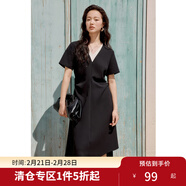 獨束大碼女裝簡(jiǎn)約大氣醋酸假兩件拼接連衣裙微胖顯瘦不規則裙子 典雅黑 L （尺碼：2）