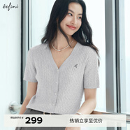 伊芙麗（eifini）朱珠代言【夏季薄款全新升級】高智麻花毛衣短袖針織衫女 灰色 短袖V領(lǐng)現貨 S 80-105斤