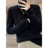 NYIG仿毛呢圓領(lǐng)打底衫女士春秋冬季新款寬松顯瘦毛衣軟糯上衣百搭 黑色 M (90-105斤)