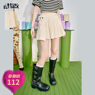 妖精的口袋高腰a字半身裙女2024年夏季新款百搭日系甜美百褶短裙 慵懶米白色 M