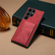 佑瑟三星S20/S21/S22/S23/S24/S25超薄+支架Ultra一體卡包Plus仿皮FE手機殼Edge插卡5G身份證Note10/20 【D08支架款-復古紅】 三星Galaxy Note20