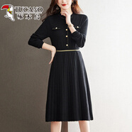 啄木鳥(niǎo)（TUCANO）秋冬配大衣針織毛線(xiàn)連衣裙女2026年新款收腰顯瘦外穿打底毛衣裙子 黑色 S