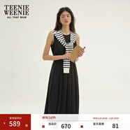 Teenie Weenie小熊春季學(xué)院風(fēng)中長(cháng)款連衣裙氣質(zhì)黑色收腰百褶裙子女 黑色 S (160)