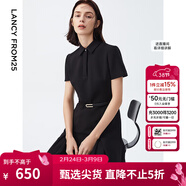 朗姿【尖貨補單】黑白色顯瘦輕禮服襯衫連衣裙女夏新款復古小黑裙裙子 黑色 2XL 175/92A