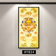 九龍圖掛畫(huà)玄關(guān)酒店黃金九龍戲珠裝飾畫(huà)龍畫(huà)龍畫(huà)像豎龍圖騰霸氣畫(huà) HY824 裝好框70*140厘米單幅價(jià)-黑色畫(huà)框+高清微噴-獨立