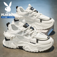 花花公子鞋子男鞋2026春夏季新款運動(dòng)休閑潮厚底增高老爹鞋男士透氣小白鞋 白色【網(wǎng)面款】34683 45