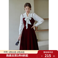 獨束大碼女裝絲絨吊帶連衣裙女冬裝新款胖mm法式氣質(zhì)背帶裙顯瘦 紅色 M