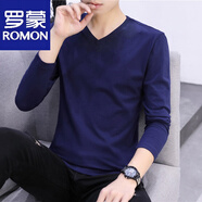 羅蒙（ROMON）男士長(cháng)袖T恤潮流男裝V領(lǐng)T恤純秋衣打底衫秋季內搭純色白上衣服 長(cháng).袖V領(lǐng)藏青色 3XL