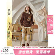 兩三事梵高文藝塵光疊宙2025冬季新款復古貼布繡花毛呢高腰短褲女 咖駝色 S