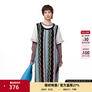 幻走（MOVEUP）2025秋季新款.FUN系列圓領(lǐng)趣味豎條紋撞色針織連衣裙 黑色 S