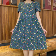 第喜武夏季款短袖衣裙碎寬松遮肉韓版娃娃裙子女裝時(shí)尚碼媽媽裝 色 XL XL90110斤