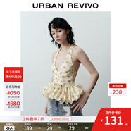 UR秋季新款女裝法式碎花掛脖系帶花苞吊帶衫UWG250176 米白印花 XL