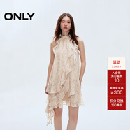 ONLY2025夏季新款淑女掛脖圓領(lǐng)荷葉邊短裙碎花連衣裙女|125207045 HH5桑迪紋樣沙色底 S