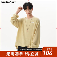 viishow簡(jiǎn)約潮牌針織提花長(cháng)袖T恤男女秋季美式肌理上衣復古寬松百搭運動(dòng) 黃色 S