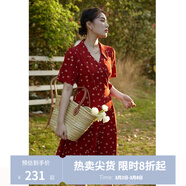 獨束大碼女裝法式小翻領(lǐng)連衣裙女夏季新款遮肉顯瘦雪紡裙子 紅色 M （尺碼：1）