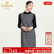 喬萬(wàn)尼【重磅綿羊毛】春綿羊毛連衣裙英倫休閑風(fēng)拼接設計打底修身針織衫 威爾士格蝴蝶結隕石黑 M