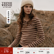 Teenie Weenie小熊秋季法式淑女打底衫V領(lǐng)條紋長(cháng)袖T恤復古時(shí)髦女 棕色 L (170)