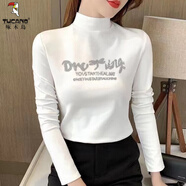 啄木鳥(niǎo)螺紋德絨加厚半高領(lǐng)燙鉆打底衫2025大碼長(cháng)袖t恤女中年小衫潮 0077  白色D  字母 XL 建議100-115斤