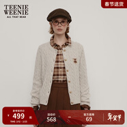 Teenie Weenie小熊女裝毛衣秋舒適學(xué)院風(fēng)綿羊毛絞花針織開(kāi)衫軟外套 燕麥色 XS