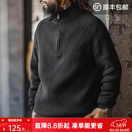馬登工裝美式半拉鏈立領(lǐng)毛衣男秋季半高領(lǐng)豎線(xiàn)肌理百搭彈力男士針織衫 炭黑色 【寬松偏大/黑色毛衣/男士毛衣冬季/毛衫男】 L